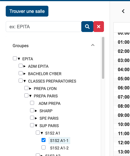 Sélection du planning dans Zeus